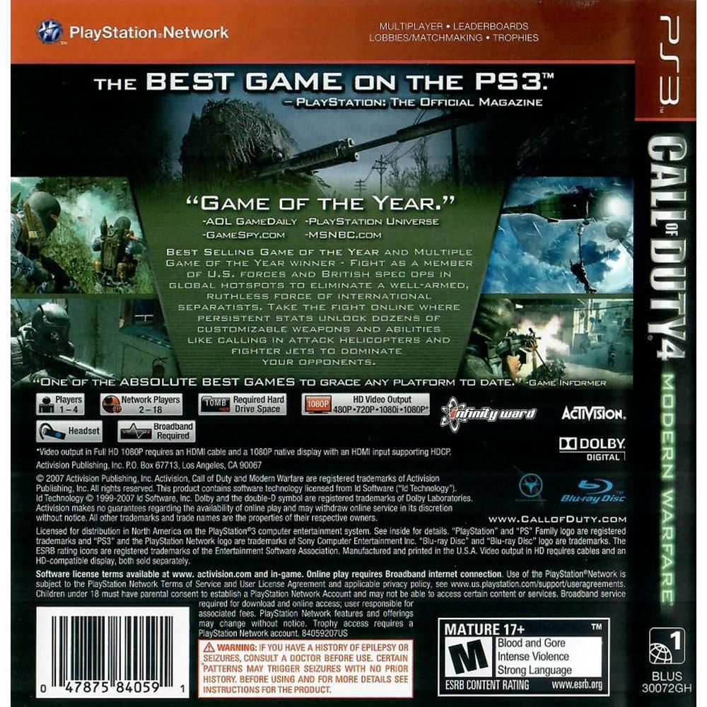 Call Of Duty 4 Modern Warfare (Greatest Hits) - Ps3 (Usado)