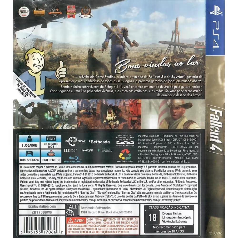 Fallout 4 - Ps4 (Sem Mapa) (Seminovo)