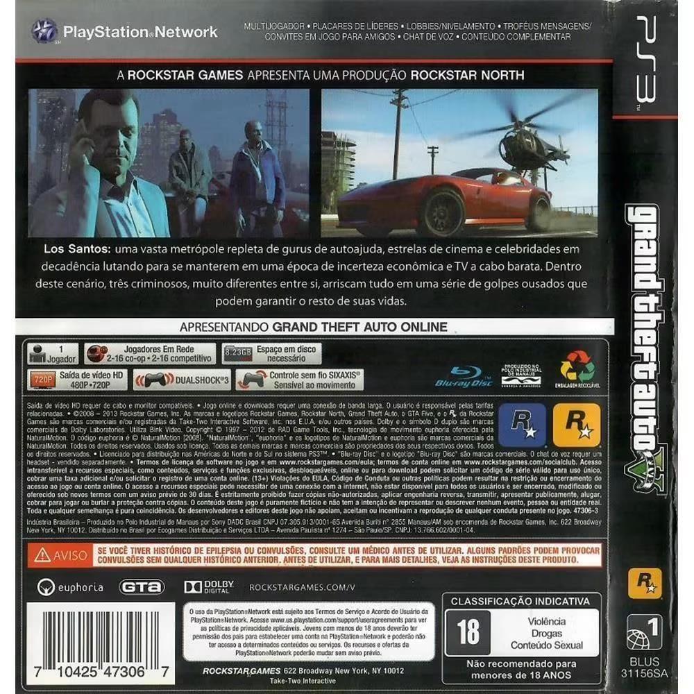Grand Theft Auto V (Com Mapa) - Ps3 (Usado)