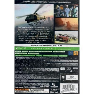 Grand Theft Auto V (Gta 5) - Xbox 360 (Somente Disco Instalação) (Sem Mapa) (Manual Amassado)