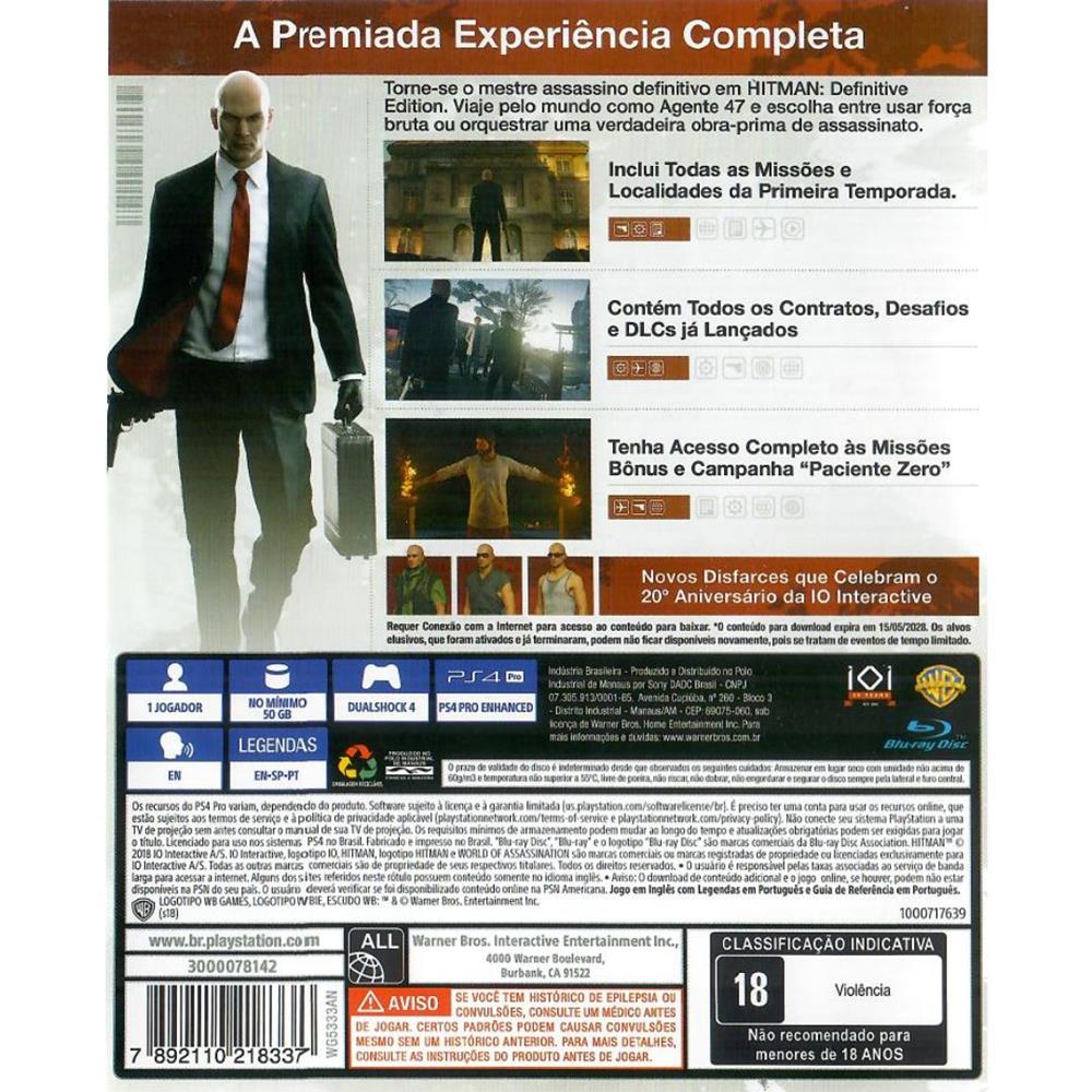 Hitman Definitive Edition - Ps4 (Seminovo)