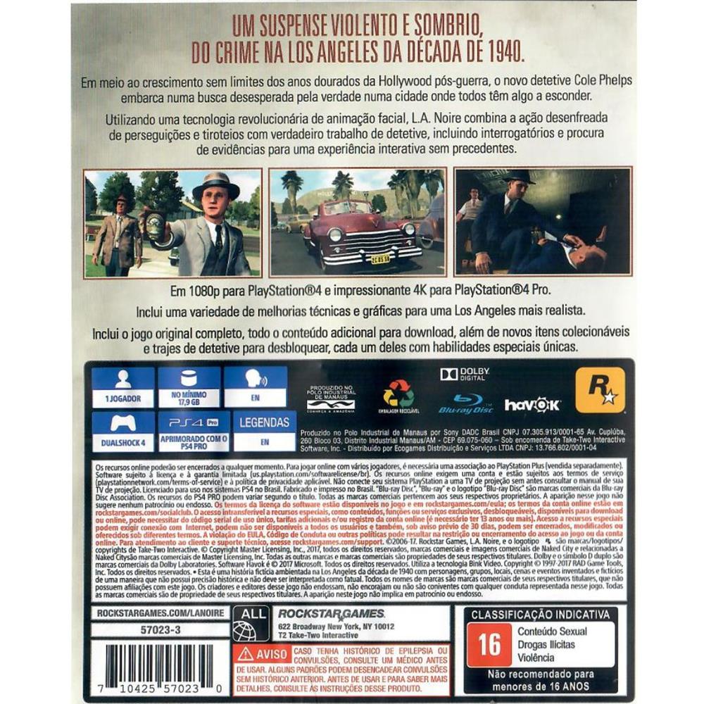 L.A. Noire - Ps4 (Seminovo)