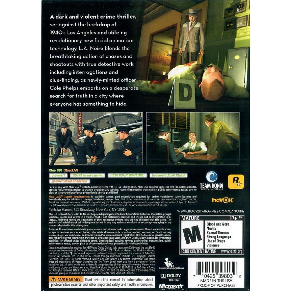 L.A. Noire - Xbox 360 (Usado) (Trava De Disco)