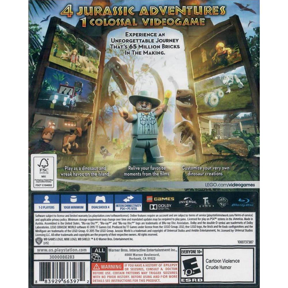 Lego Jurassic World - Ps4 (Playstation Hits) (Novo)
