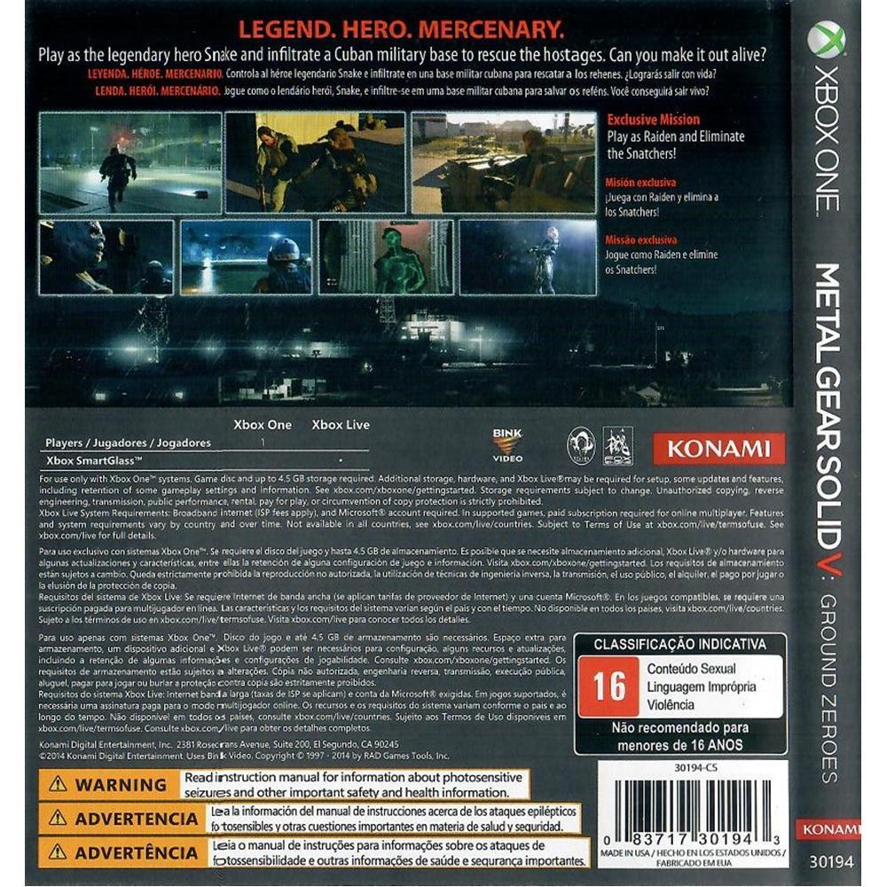 Metal Gear Solid V Ground Zeroes - Xbox One (Usado) (Mancha)