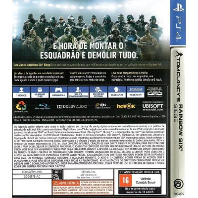 Rainbow Six Siege (Codigo Disponivel) - Ps4 (Seminovo)