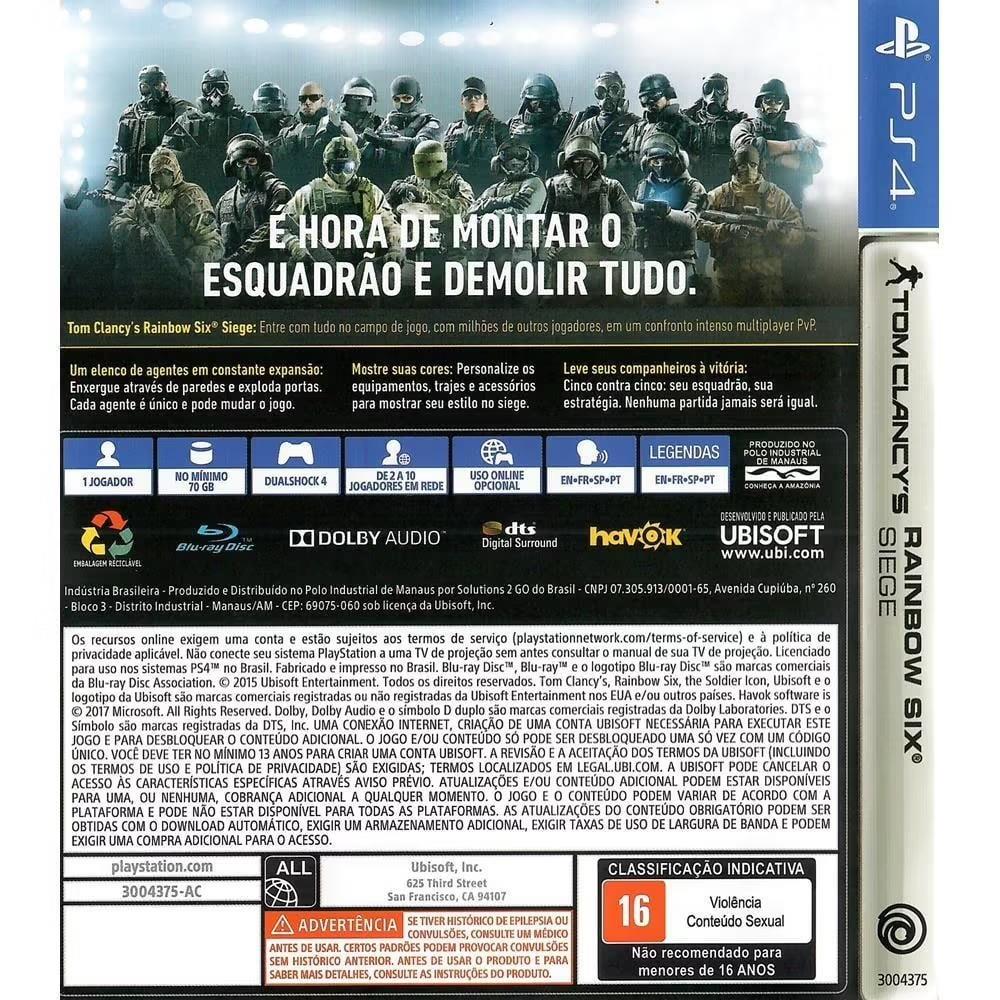 Rainbow Six Siege (Codigo Disponivel) - Ps4 (Seminovo)