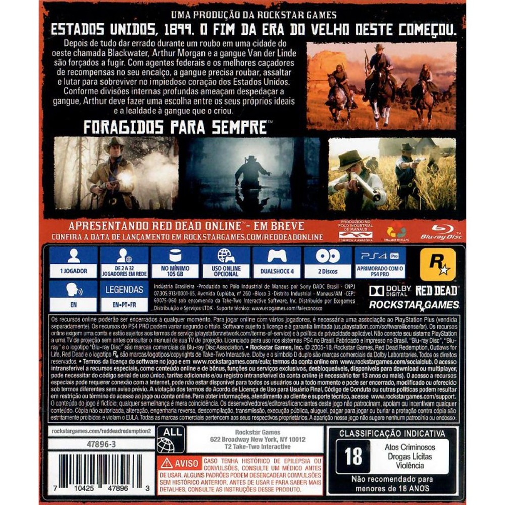Red Dead Redemption 2 - Ps4 (Sem Mapa) (Seminovo)