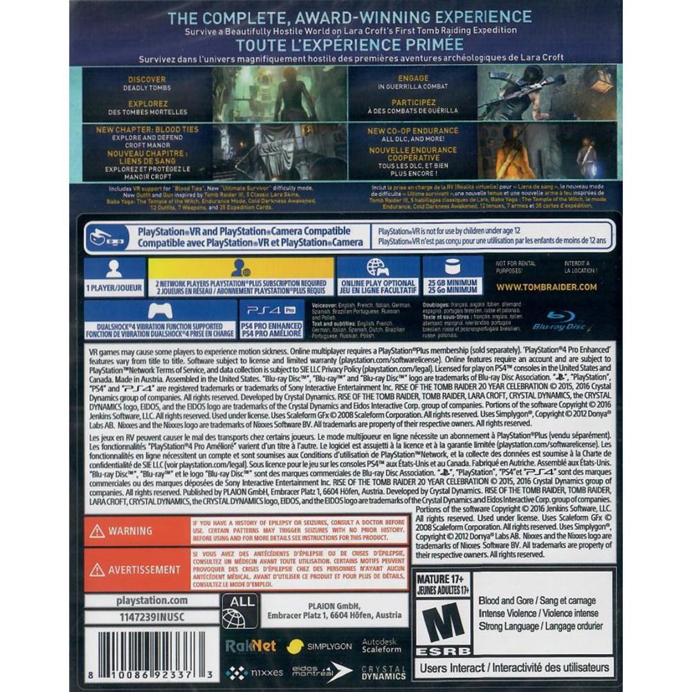 Rise Of The Tomb Raider 20 Year Celebration - Ps4 (Novo)