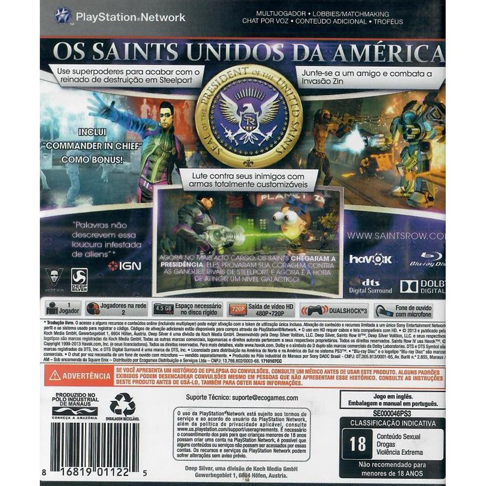 Saints Row Iv Edição Commander In Chief - Ps3 (Usado)