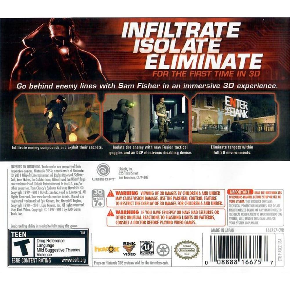 Tom Clancy's Splinter Cell 3D - Nintendo 3Ds (Seminovo)