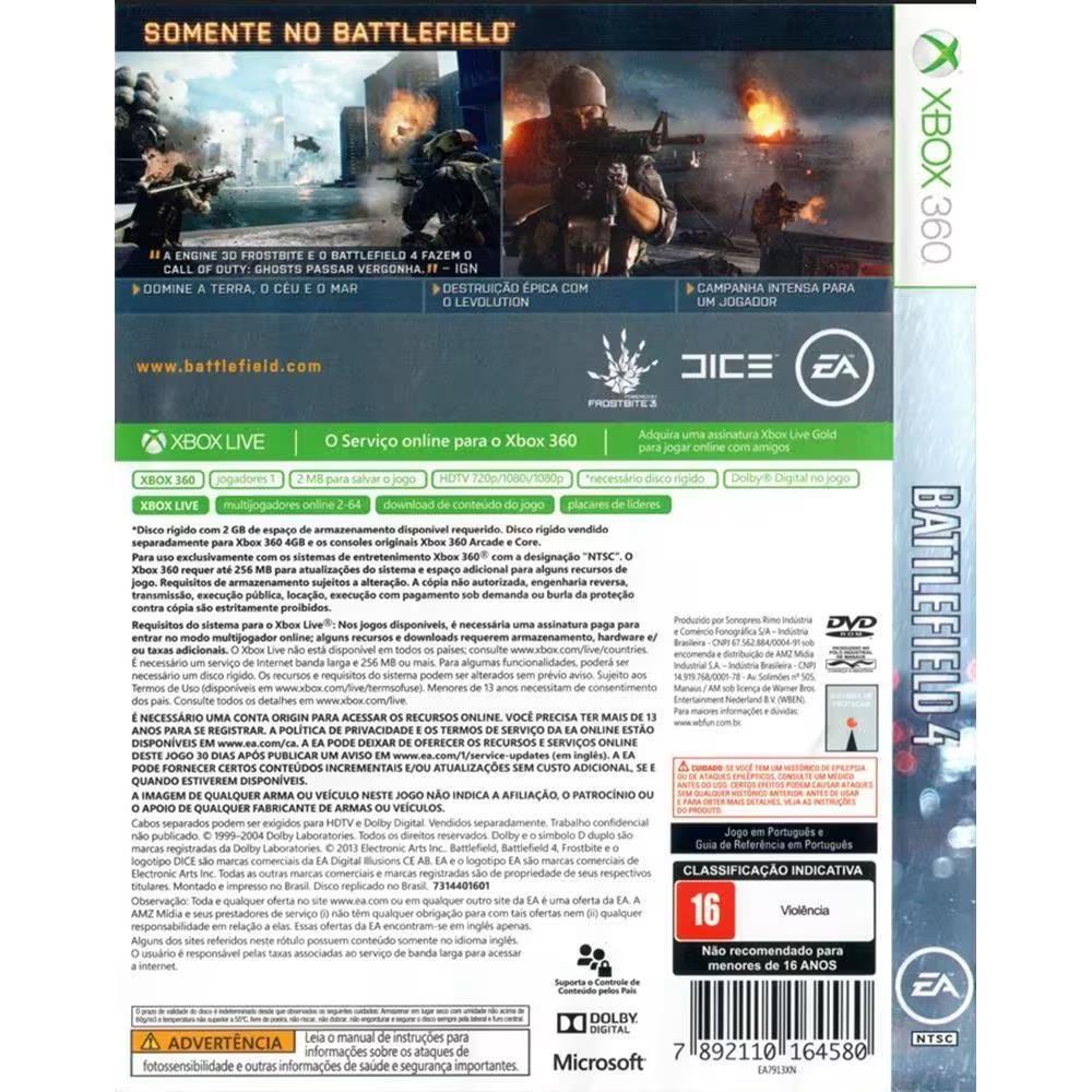 Battlefield 4 - Xbox 360 (Usado) (Trinco) (Mancha) (Sem Manual) (Requer Hd)