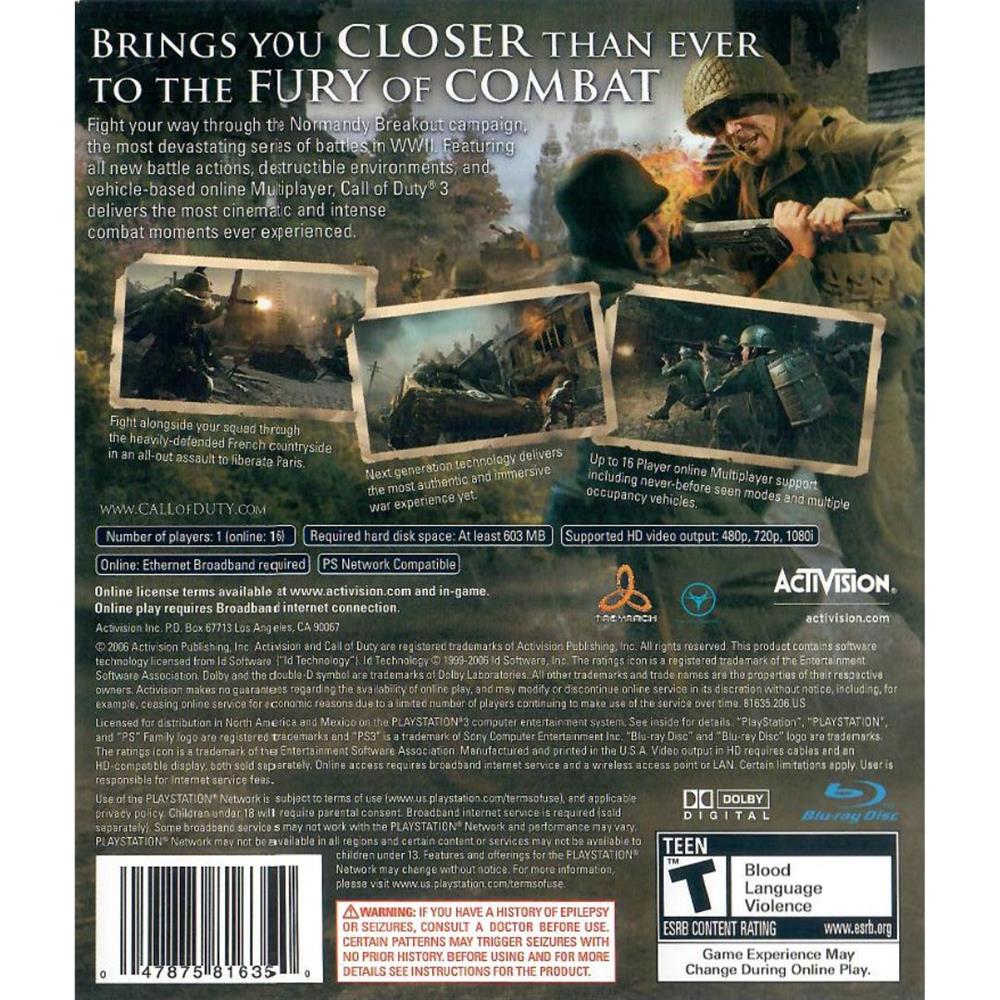 Call Of Duty 3 - Ps3 (Seminovo)