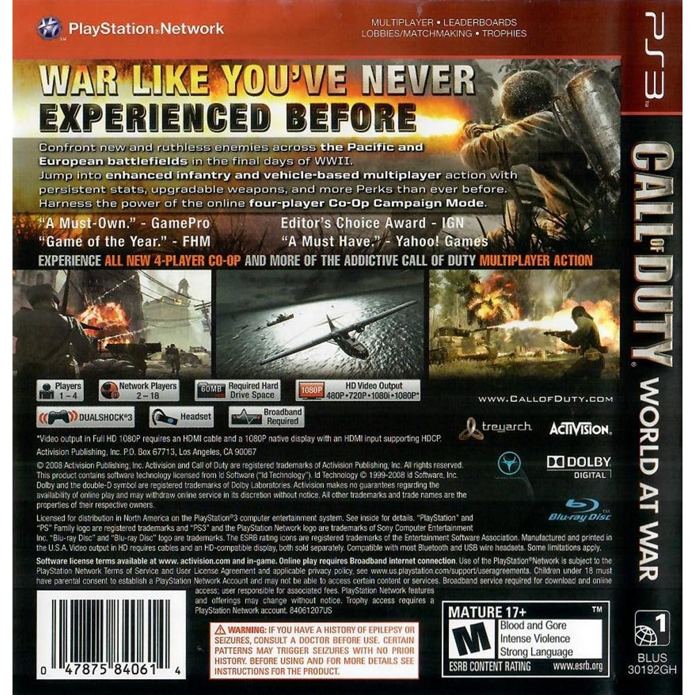 Call Of Duty World At War (Greatest Hits) - Ps3 (Usado)