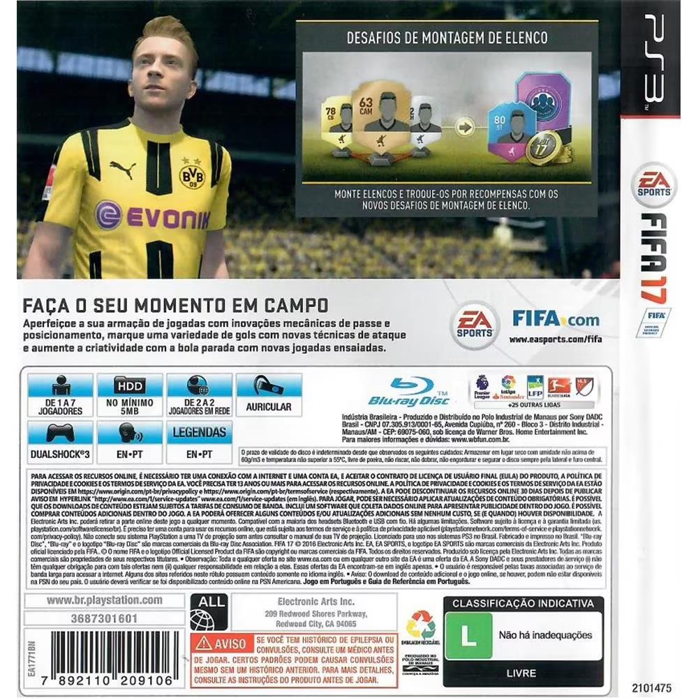 Fifa 17 - Ps3 (Usado)