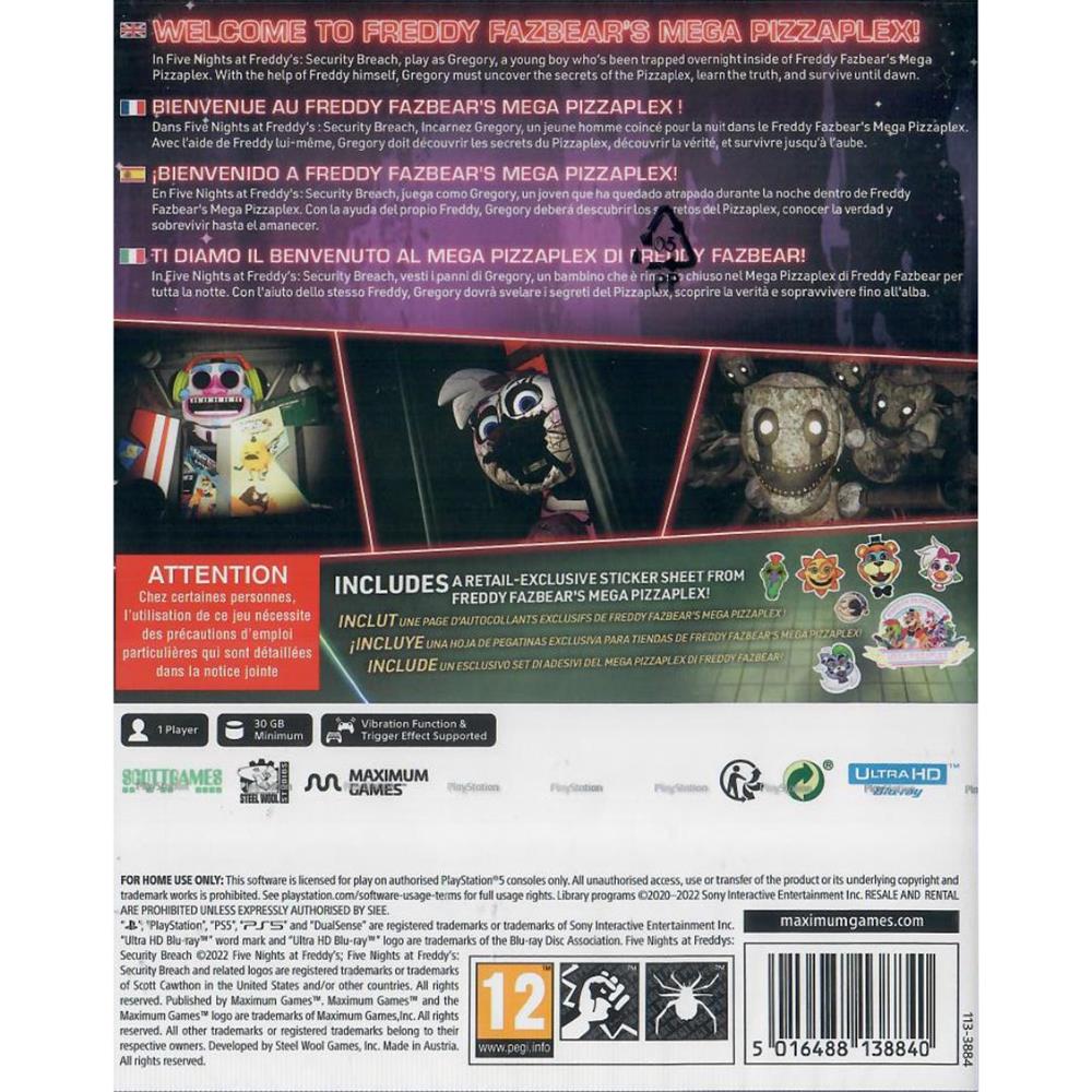 Five Nights At Freddy's Security Breach - Ps5 (Novo) (Europeu)