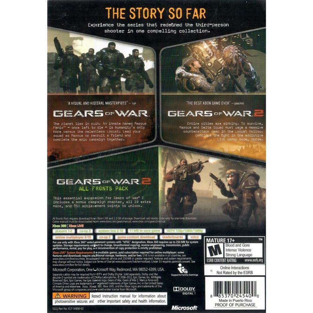 Gears Of War Triple Pack - Xbox 360 (Usado) (Caixa Quebrada) (Sem Código)