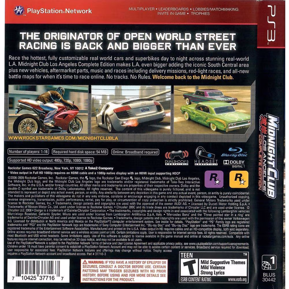 Midnight Club Los Angeles Greatest Hits - Ps3 (Usado) (Sem Manual)