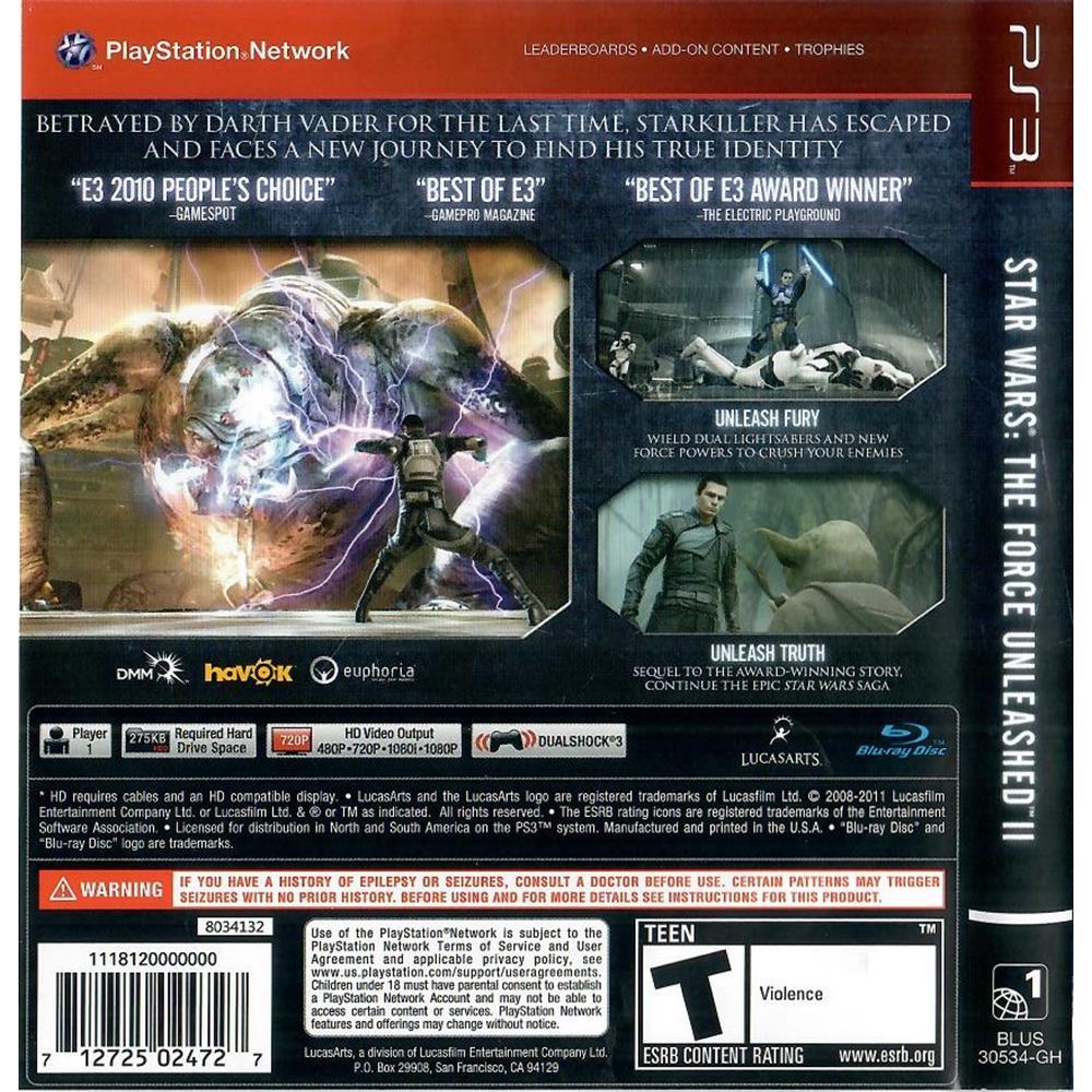 Star Wars The Force Unleashed 2 - Ps3 (Greatest Hits) (Usado)