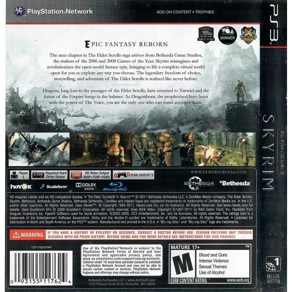 The Elder Scrolls V Skyrim - Ps3 (Usado) (Sem Mapa)