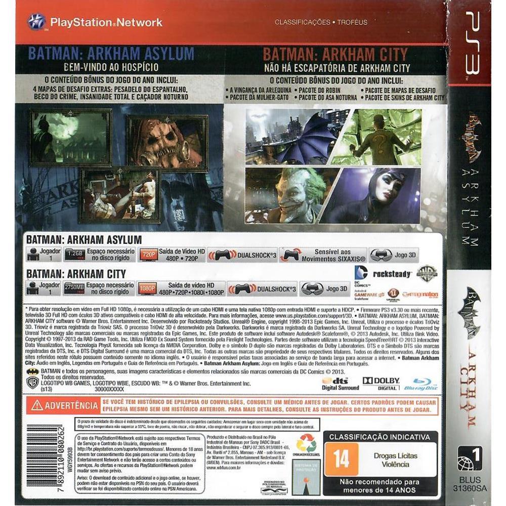 Batman Pacote Duplo - Ps3 (Greatest Hits) (Usado)