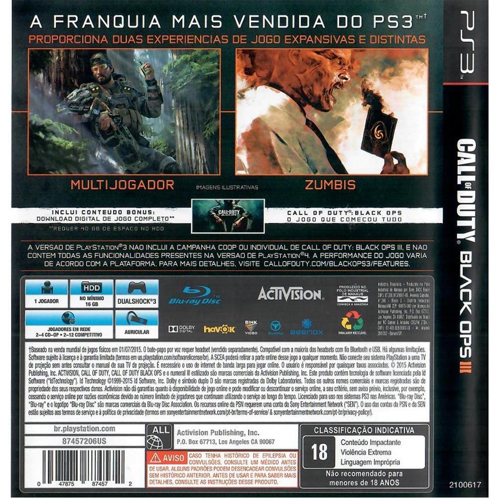 Call Of Duty Black Ops Iii - Ps3 (Usado) (Adesivo No Disco)
