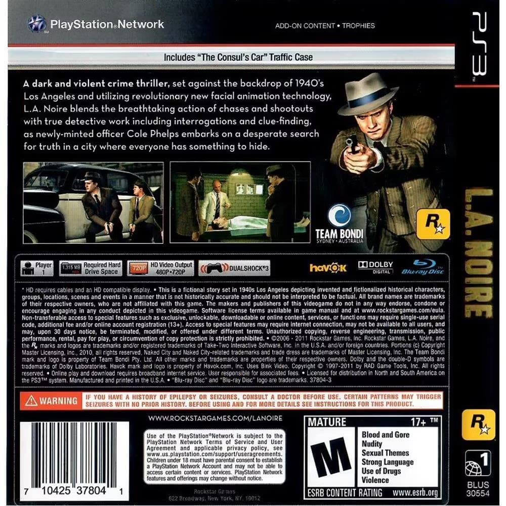 L.A. Noire - Ps3 (Com Adesivo No Disco) (Usado)