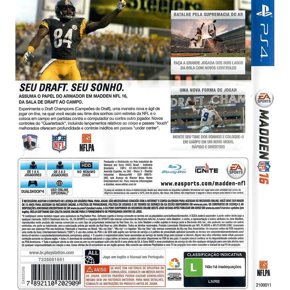 Nfl Madden 16 - Ps4 (Seminovo)